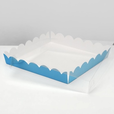Коробочка для печенья с PVC крышкой, голубая, 35х35х6 см