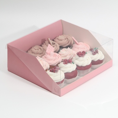 Коробка для торта с прозрачной крышкой, Пыльная Роза