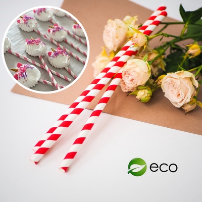 Трубочки бумажные для коктейля (бело-красные),1 шт