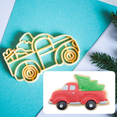 Вырубка Машинка с елкой с тиснением 10*6,5 см