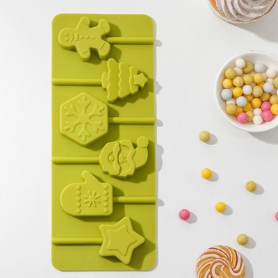 Форма для леденцов Новогодний подарок, 6 ячеек, 24х9.5 см