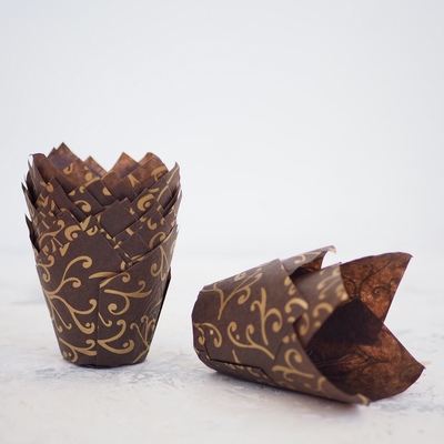 Форма бумажная Тюльпан коричневая с узорами, (50*80 мм), 20 шт