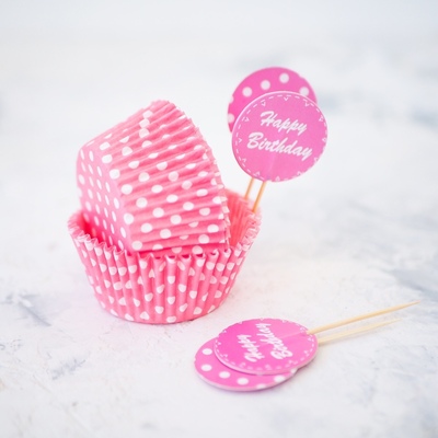 Набор для выпекания кексов Happy Birthday розовые формы+шпажки