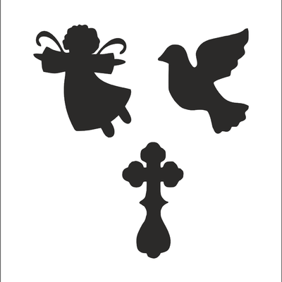 Трафарет Крест, Ангел , Голубь  11*11 см